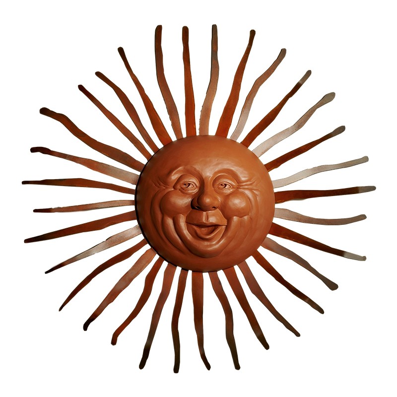 Handcrafted Happy Sun Face on Metal Bent Ray Wall Art