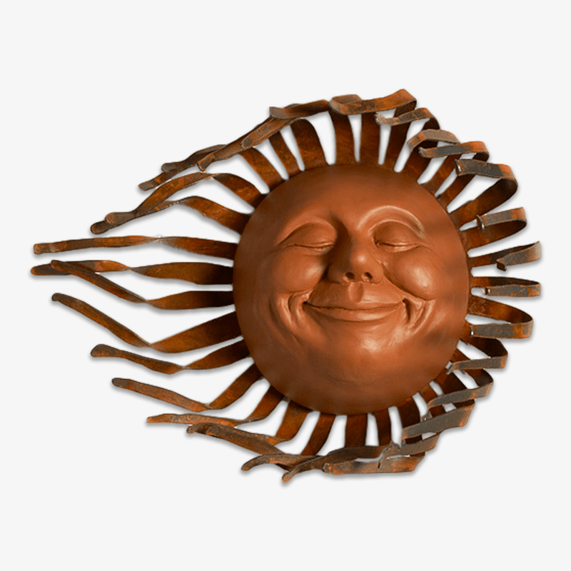 Handcrafted Large Sun Face named Grin on Metal Windblown Ray Wall Art
