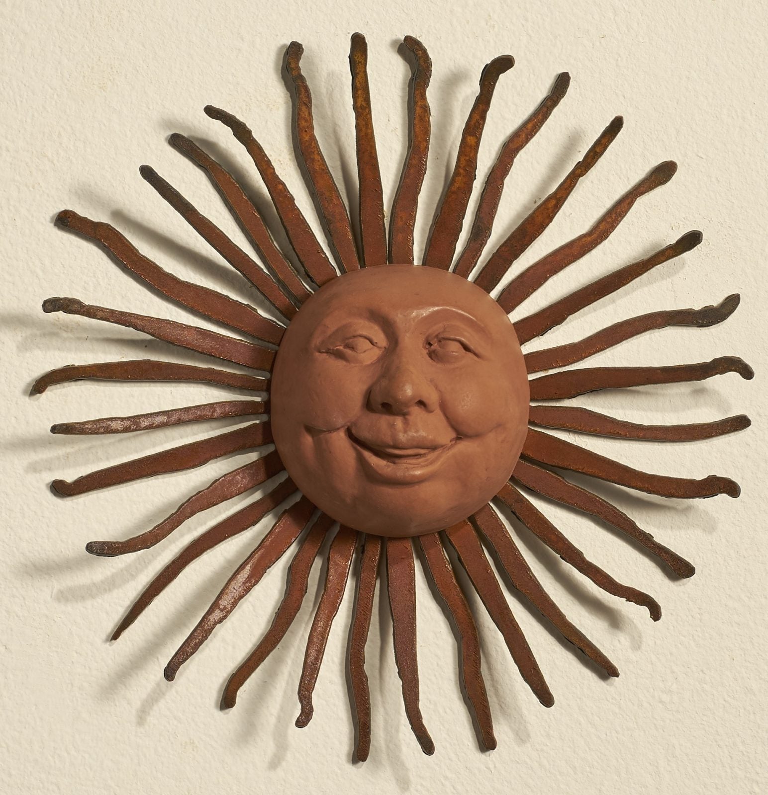 Handcrafted Little Sun Face on Metal Wall Bent Ray