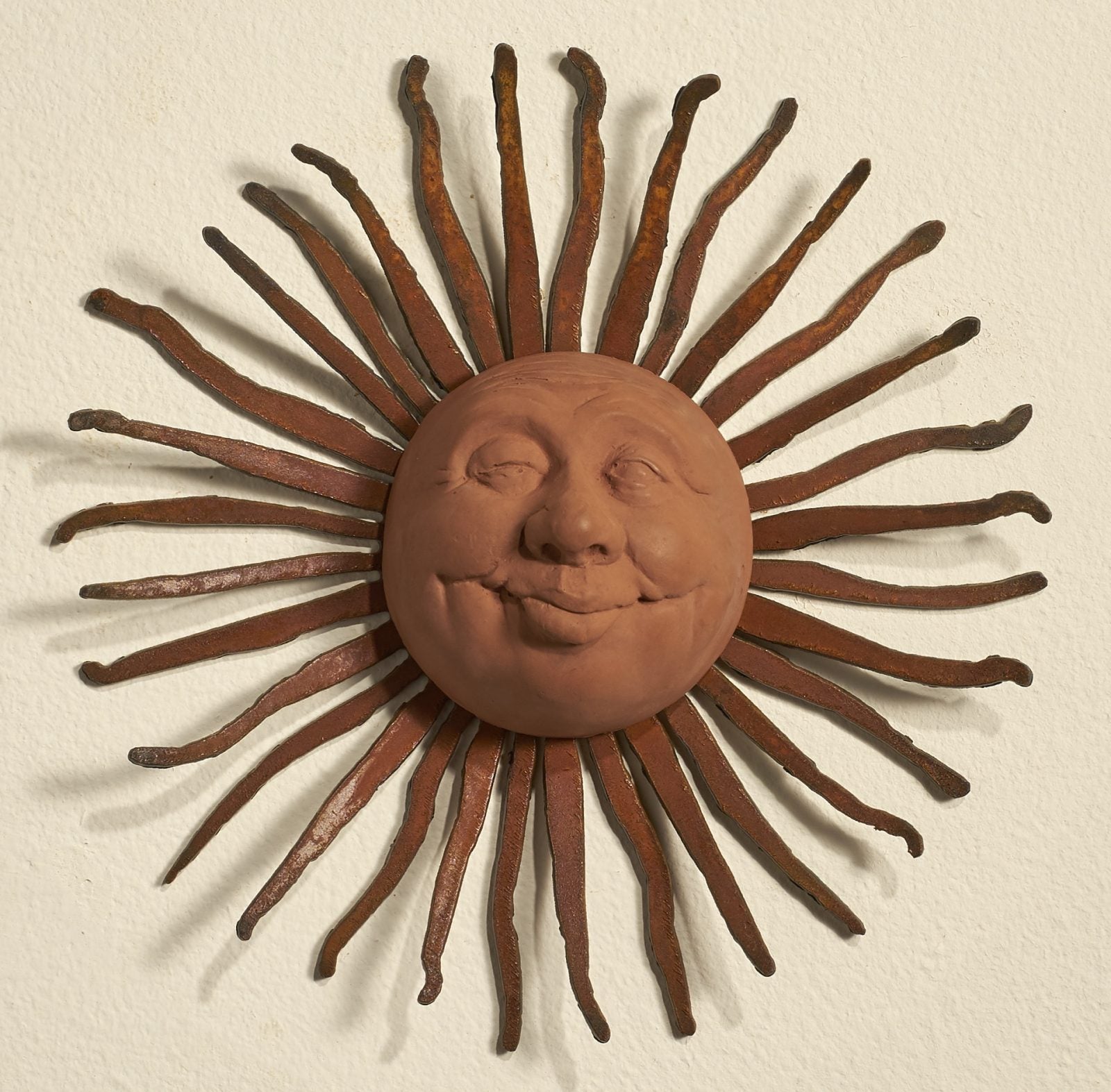 Handcrafted Little Sun Face on Metal Bent Ray Wall Art